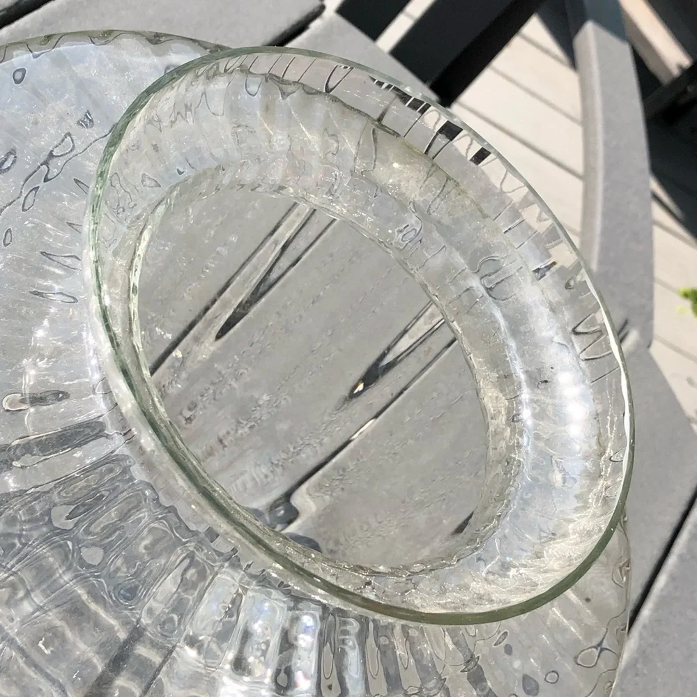 Vintage mid century Clear Ribbed Glass Decorative Vase - Clear